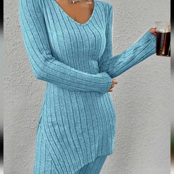 Casual ribbed two pieces set The neck long sleep crop top and pants Size L - Picture 4 of 7